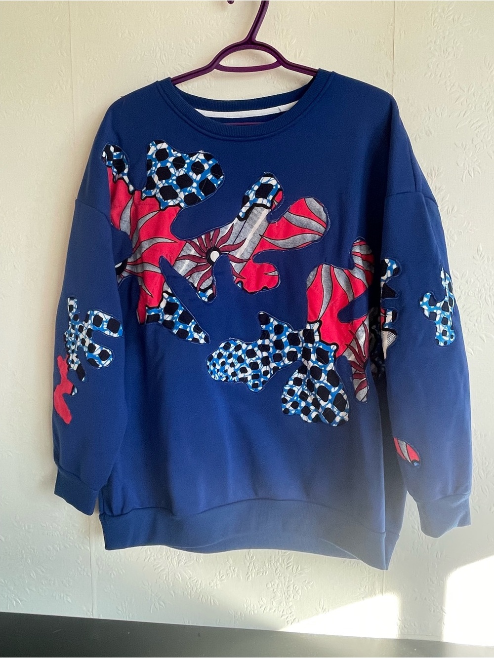 Upcycled Women’s Navy Blue Floral Ankara Sweatshirt
